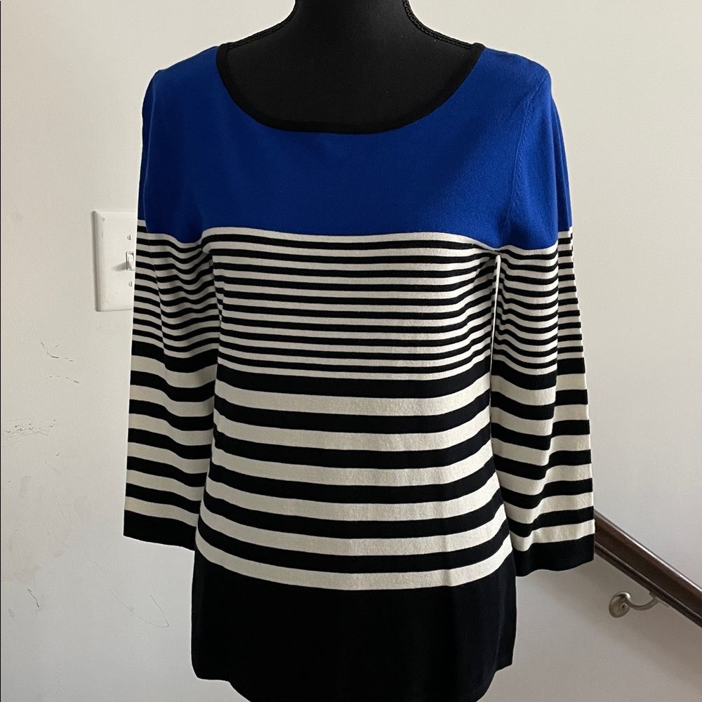 Spense Knit Top Women Size S Blue Black White Stripes Business Timeless Classic - Picture 4 of 11